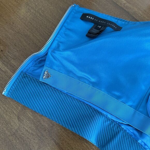 Marc By Marc Jacobs Blue Silk Crop Bustier Corset Top Sz 10 Sweetheart Pleated - Picture 7 of 12